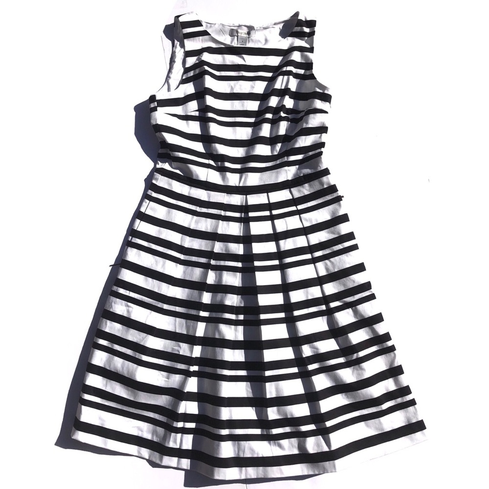 NWT WHBM Black Stripe A-Line Sleeveless Dress